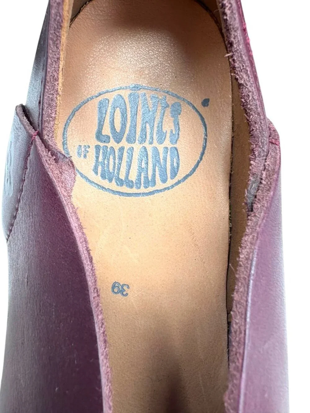 Loints of Holland Selena Burgundy Leather Ankle Strap Wedge